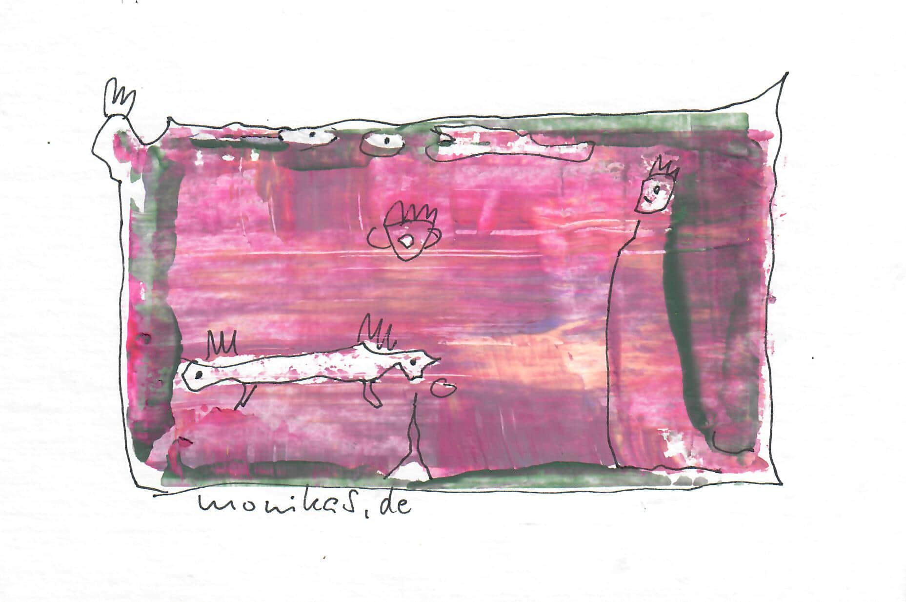 Postakarte, Unikat, Acryl und Zeichnung