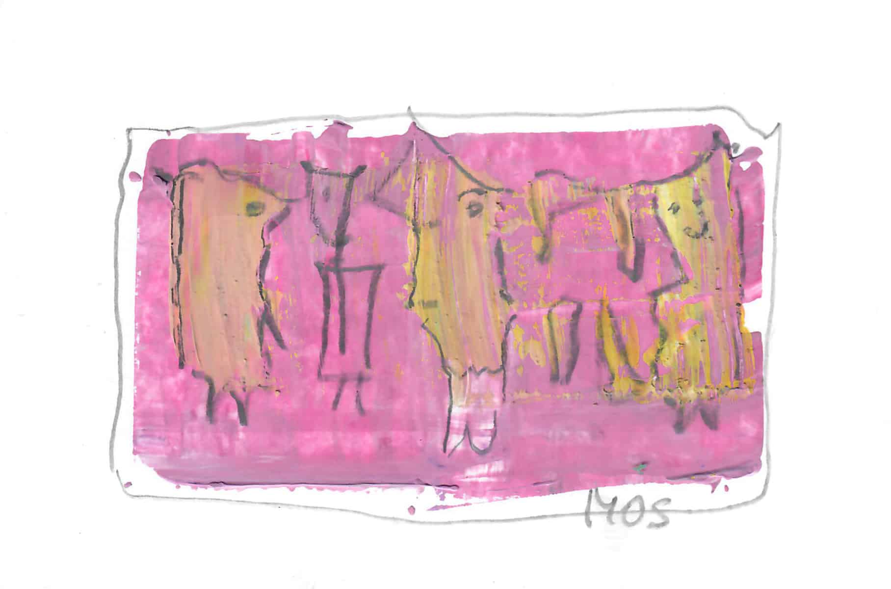 Unikat: Szene auf rose Acryl auf Karton