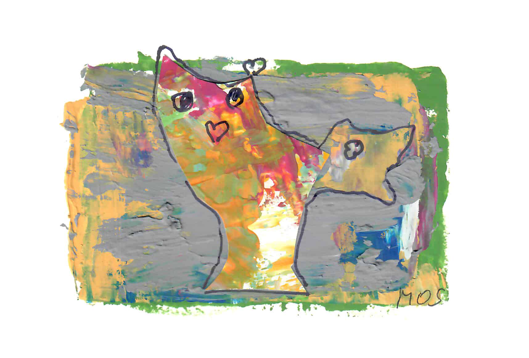 Glückstierchen Unikat: Collage/Acryl Postkarte